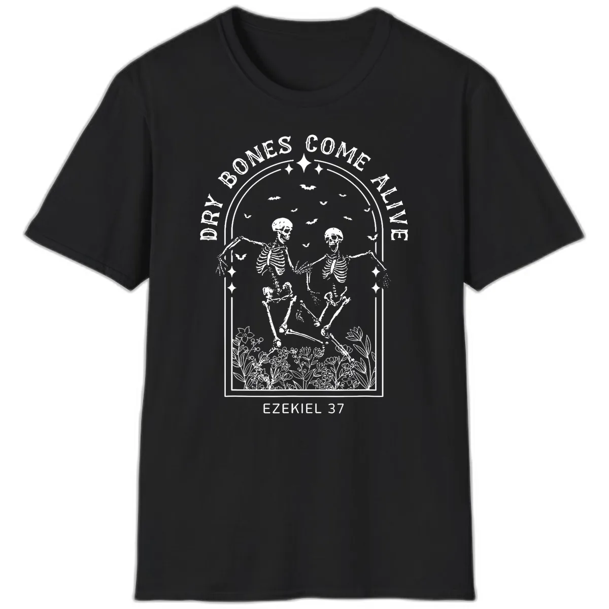 Dry Bones Come Alive Halloween Art T-Shirt in Black