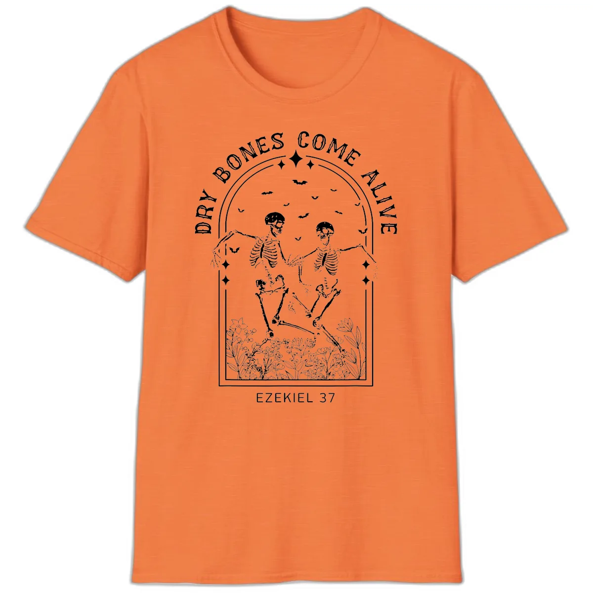 Dry Bones Come Alive Halloween Art T-Shirt in Heather Orange