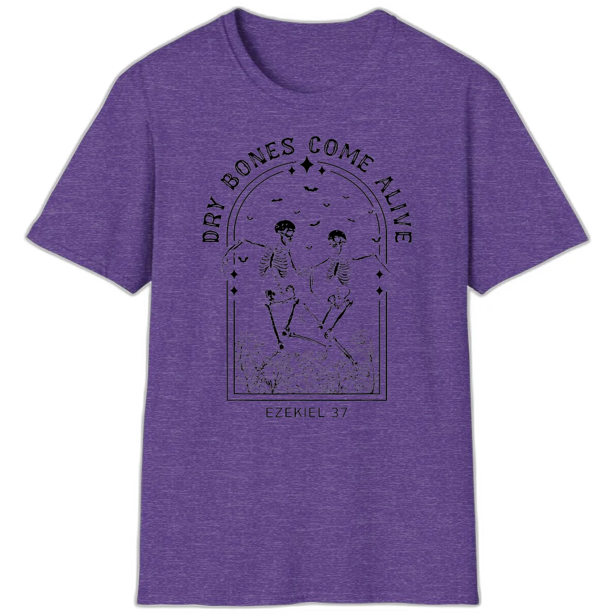 Dry Bones Come Alive Halloween Art T-Shirt in Heather Purple