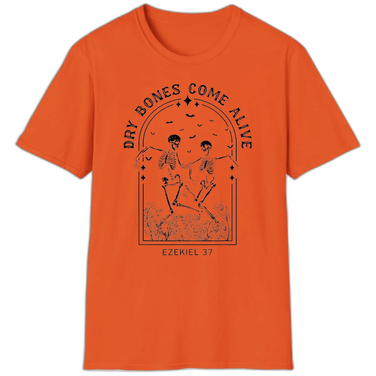 Dry Bones Come Alive Halloween Art T-Shirt in Orange