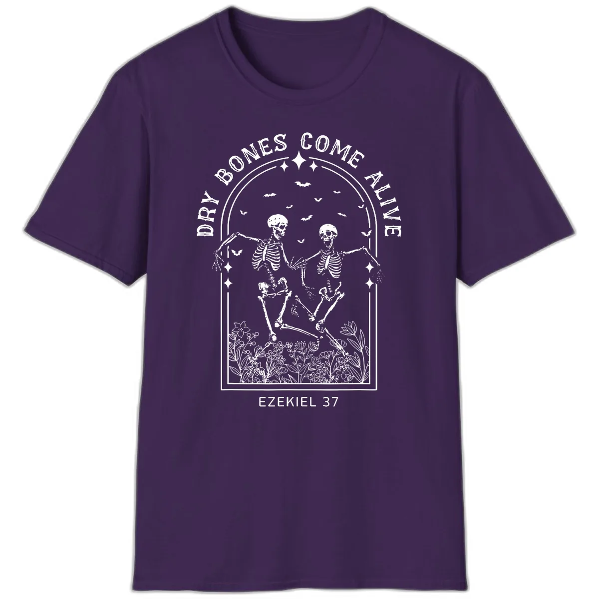 Dry Bones Come Alive Halloween Art T-Shirt in Purple