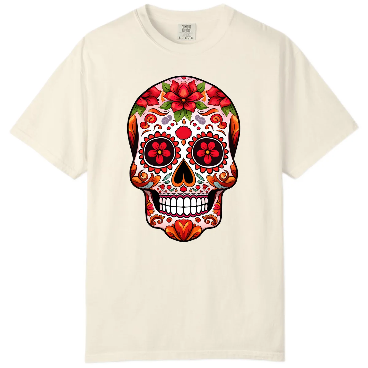 Vibrant Floral Sugar Skull Calavera Comfort Color in Ivory