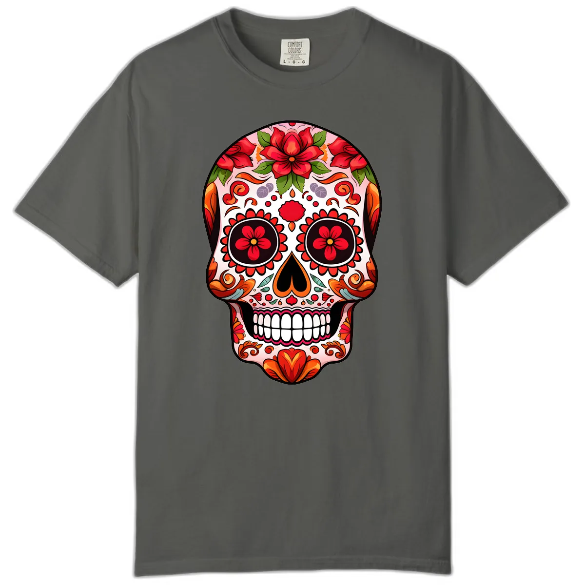 Vibrant Floral Sugar Skull Calavera Comfort Color in Pepper