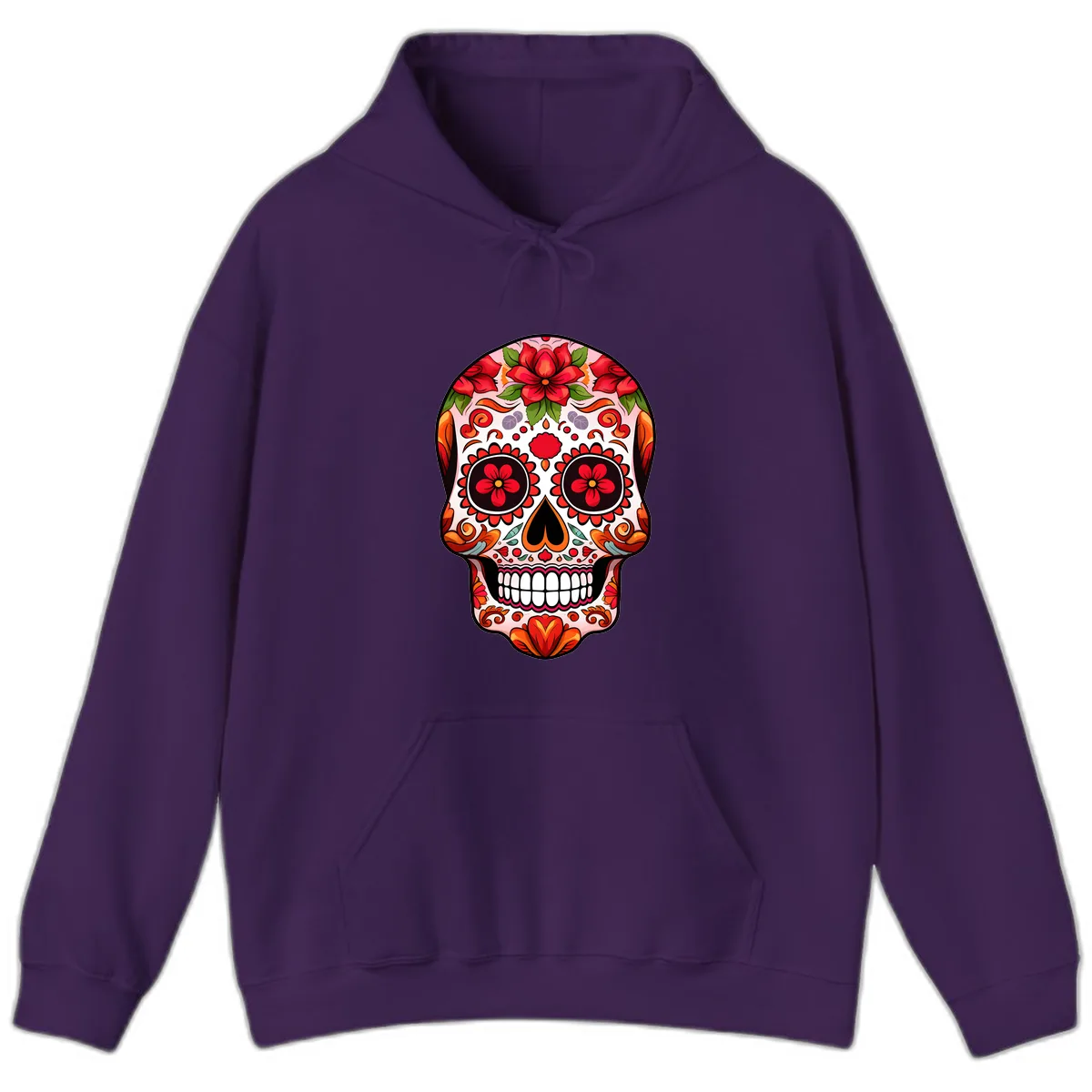 Vibrant Floral Sugar Skull Calavera Hoodie in Purple