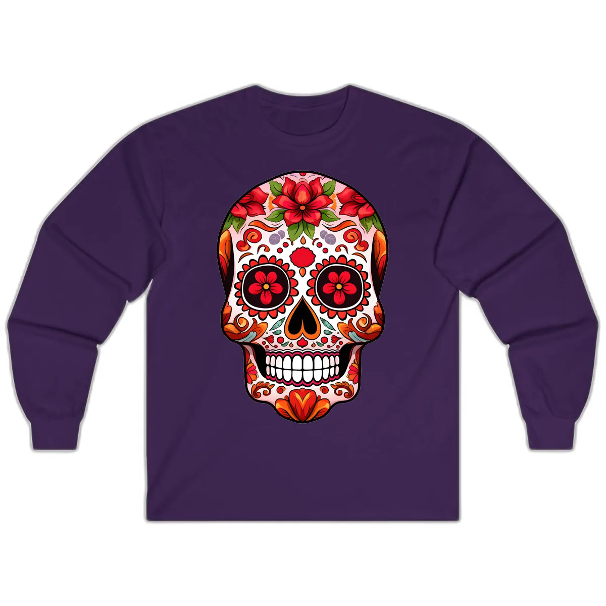 Vibrant Floral Sugar Skull Calavera Long Sleeve in Purple