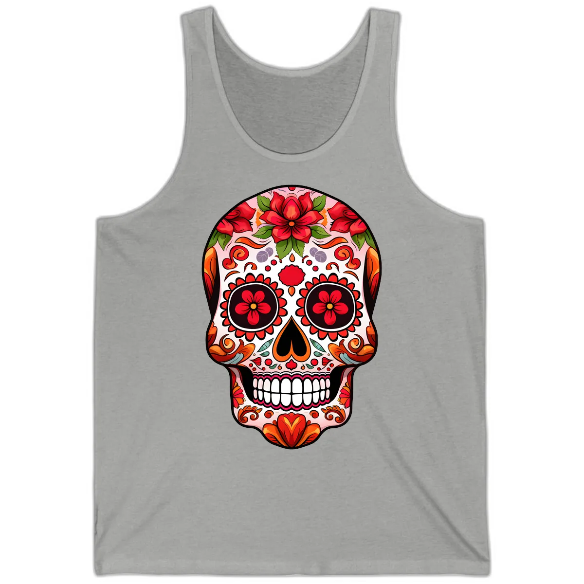 Vibrant Floral Sugar Skull Calavera Tank in Athletic Heather