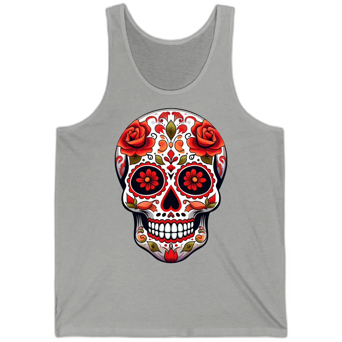 Vibrant Floral Sugar Skull Calavera Design Tank in Athletic Heather
