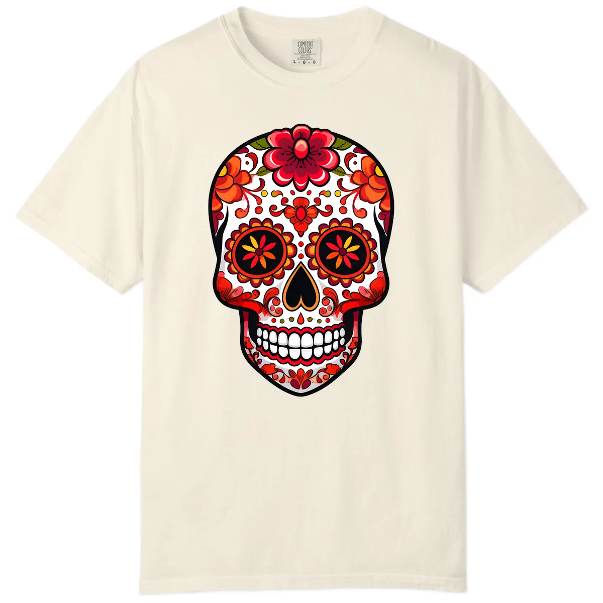 Vibrant Floral Calavera Sugar Skull Comfort Color in Ivory