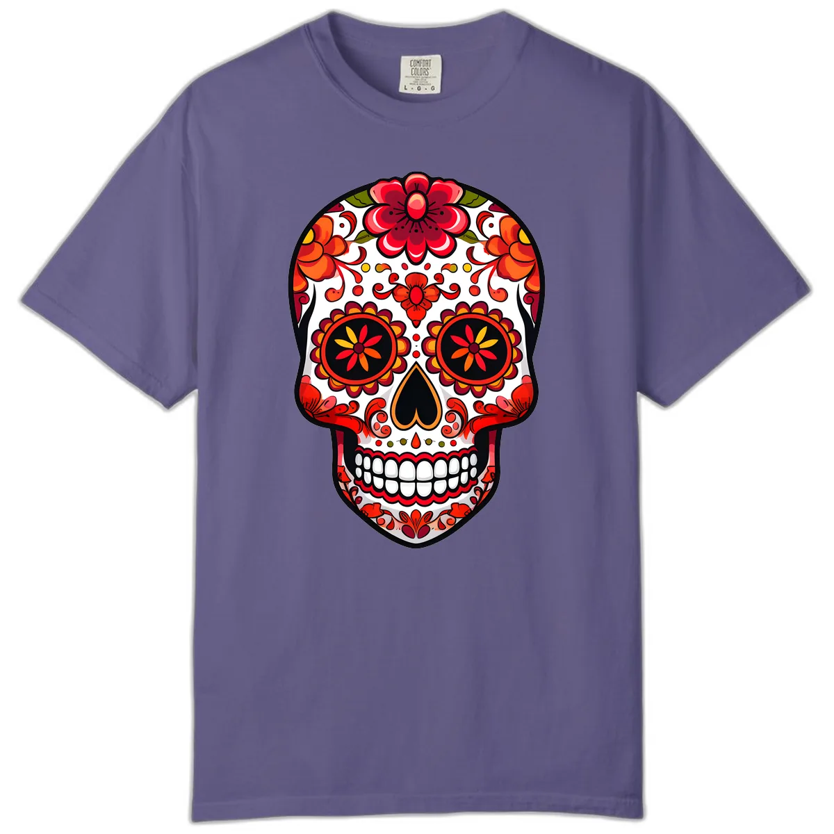Vibrant Floral Calavera Sugar Skull Comfort Color in Grape