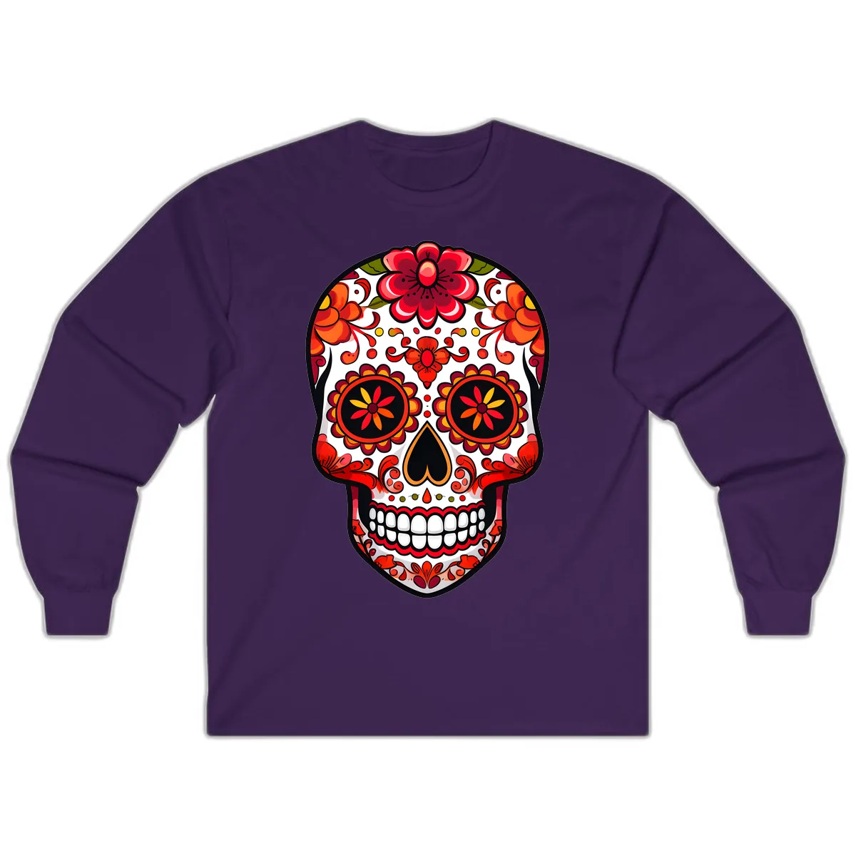 Vibrant Floral Calavera Sugar Skull Long Sleeve in Purple