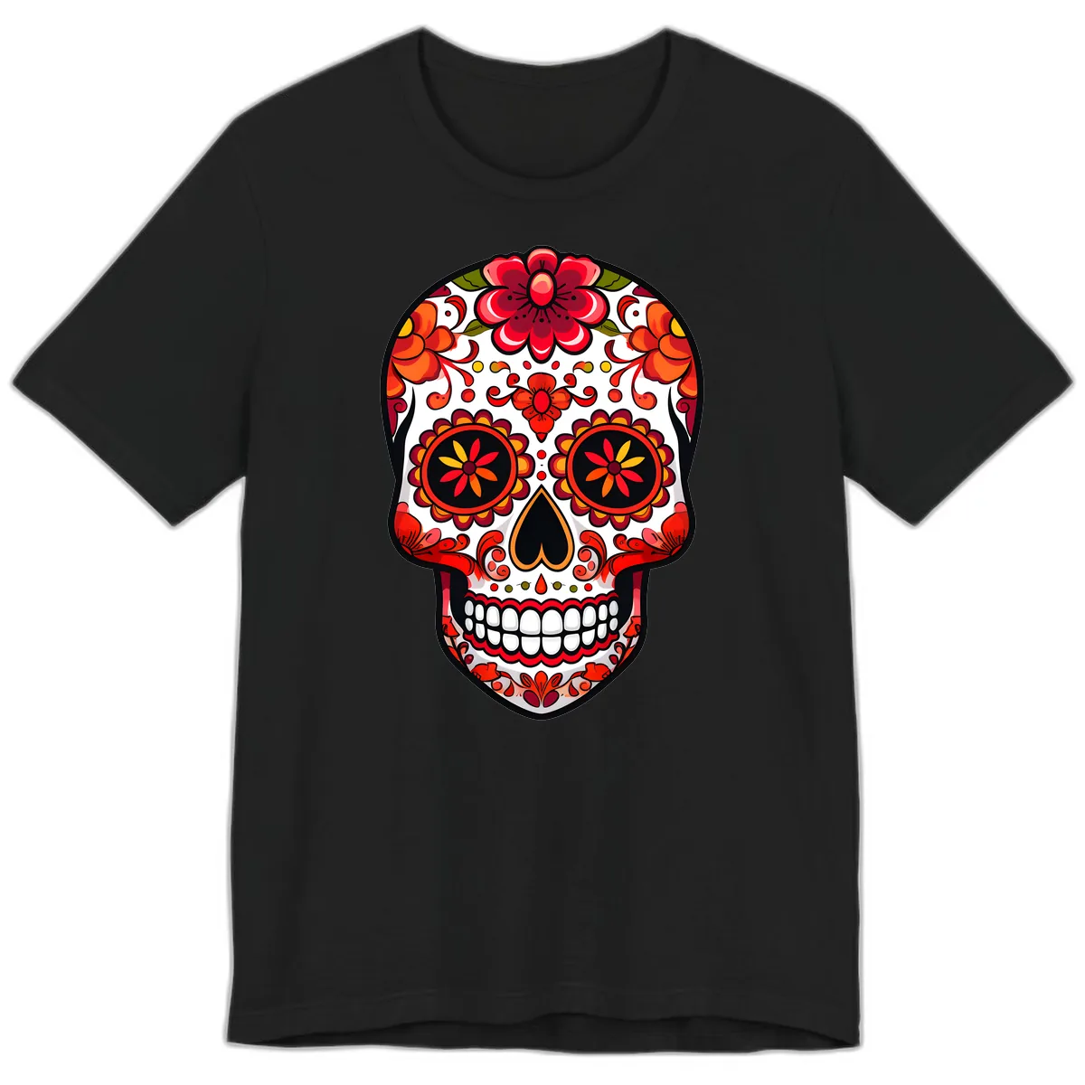 Vibrant Floral Calavera Sugar Skull Premium T-Shirt in Black