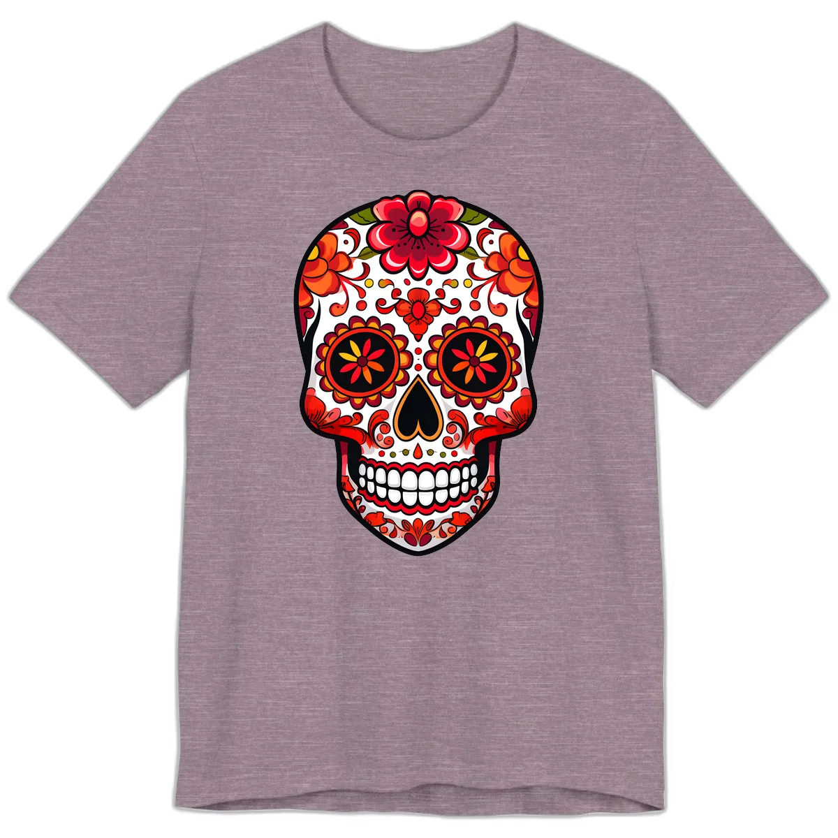 Vibrant Floral Calavera Sugar Skull Premium T-Shirt in Heather Purple
