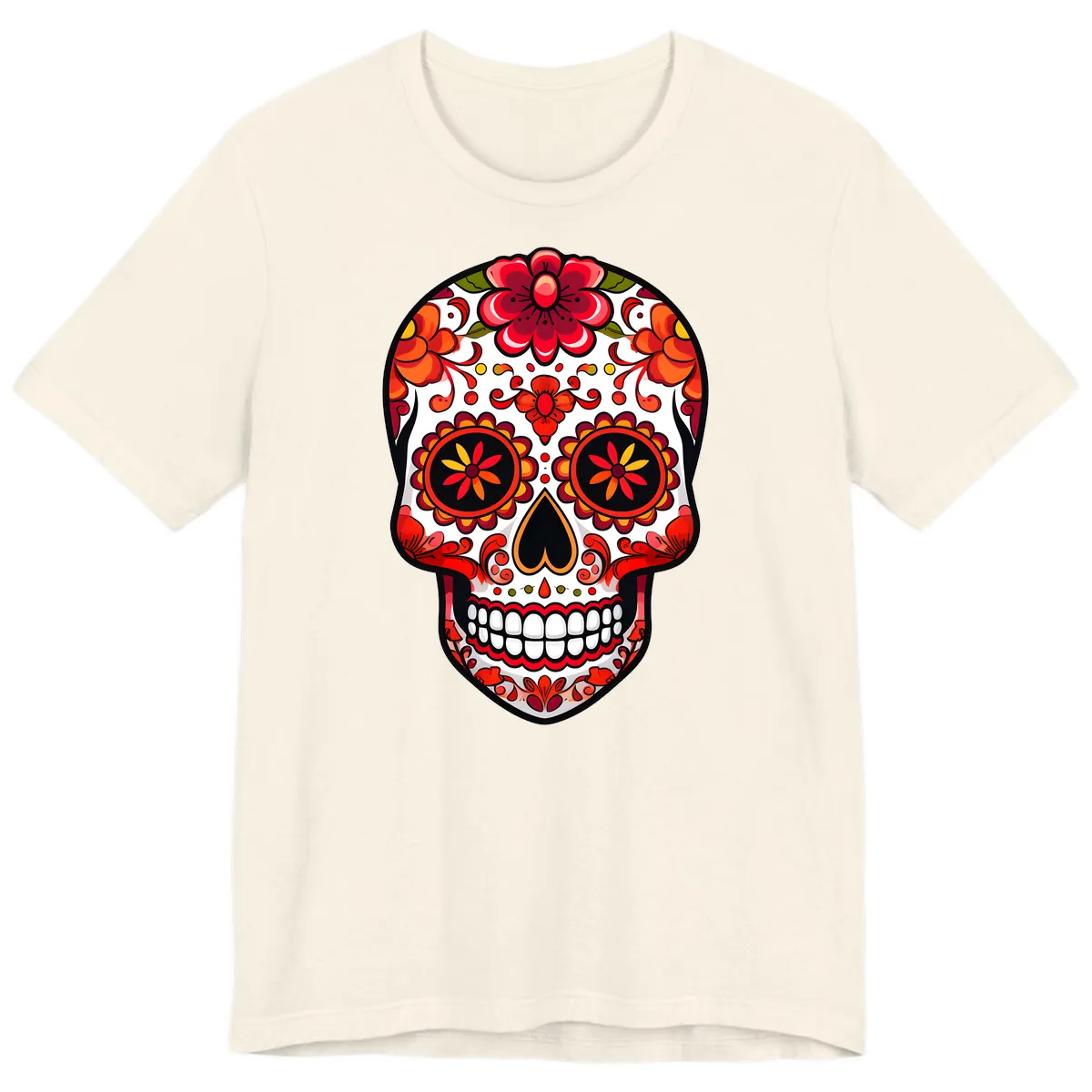 Vibrant Floral Calavera Sugar Skull Premium T-Shirt in Natural