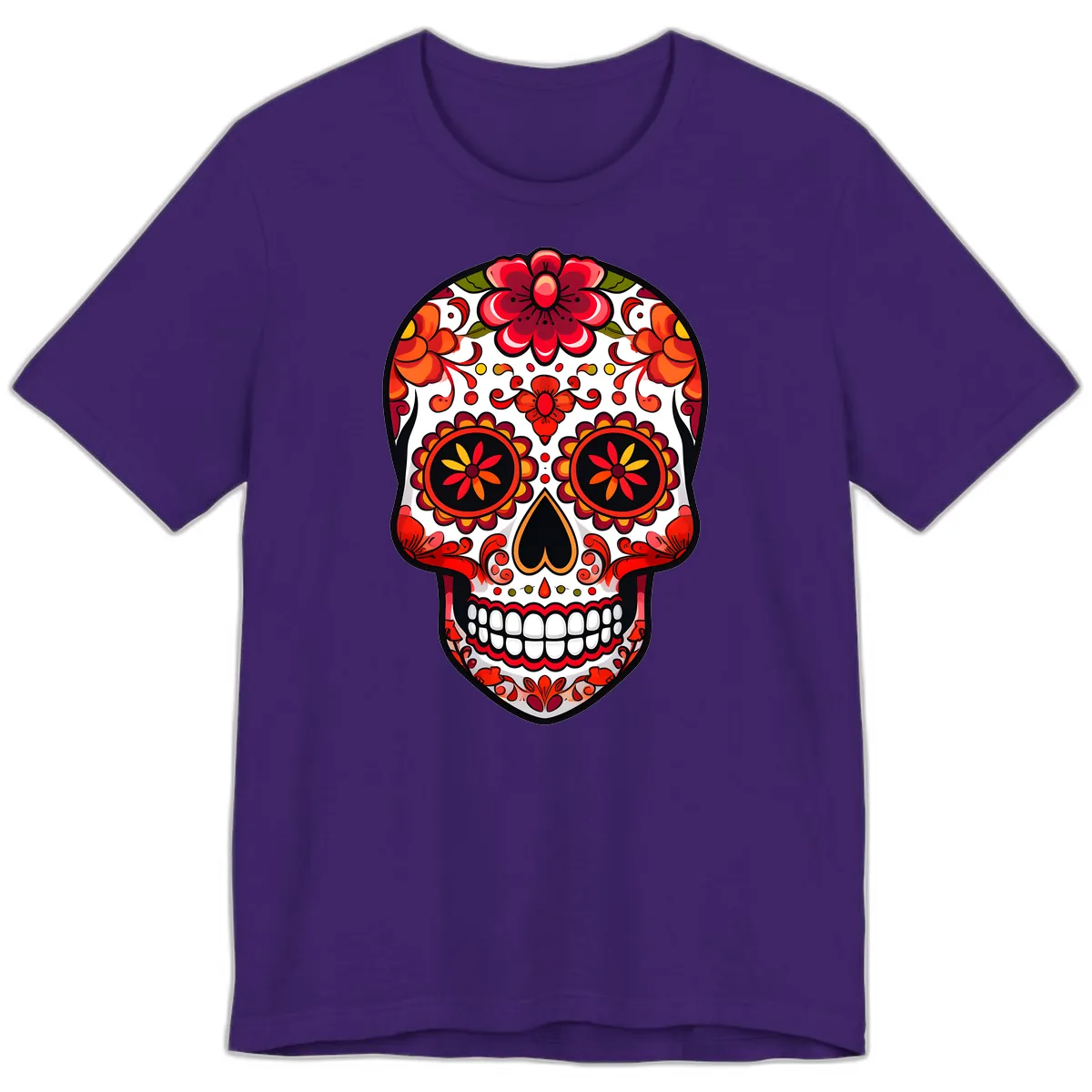 Vibrant Floral Calavera Sugar Skull Premium T-Shirt in Team Purple