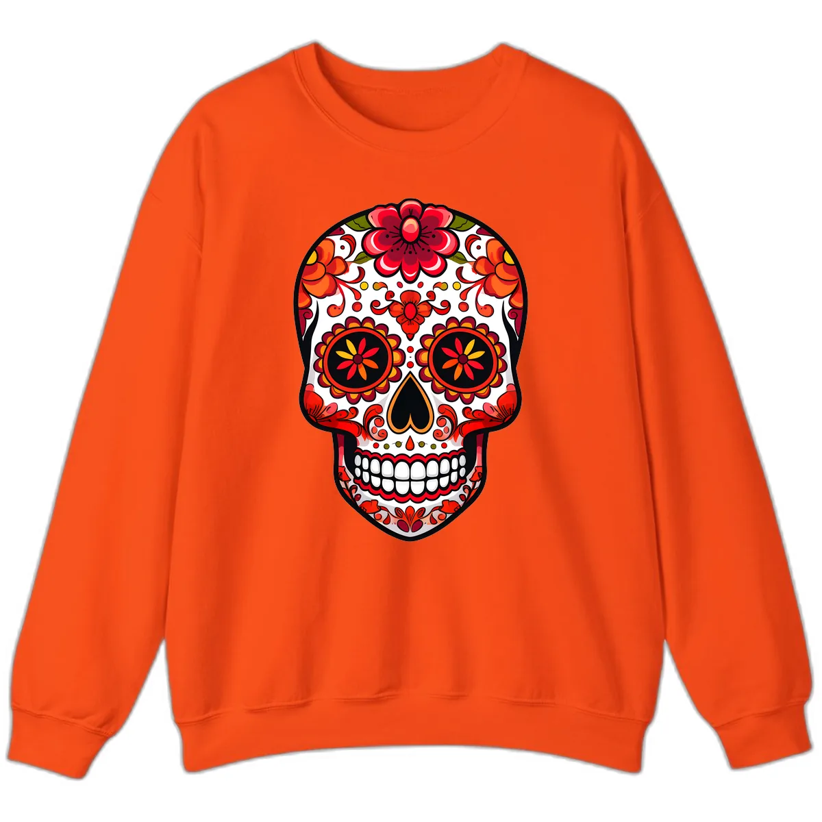 Vibrant Floral Calavera Sugar Skull Sweatshirt in Orange