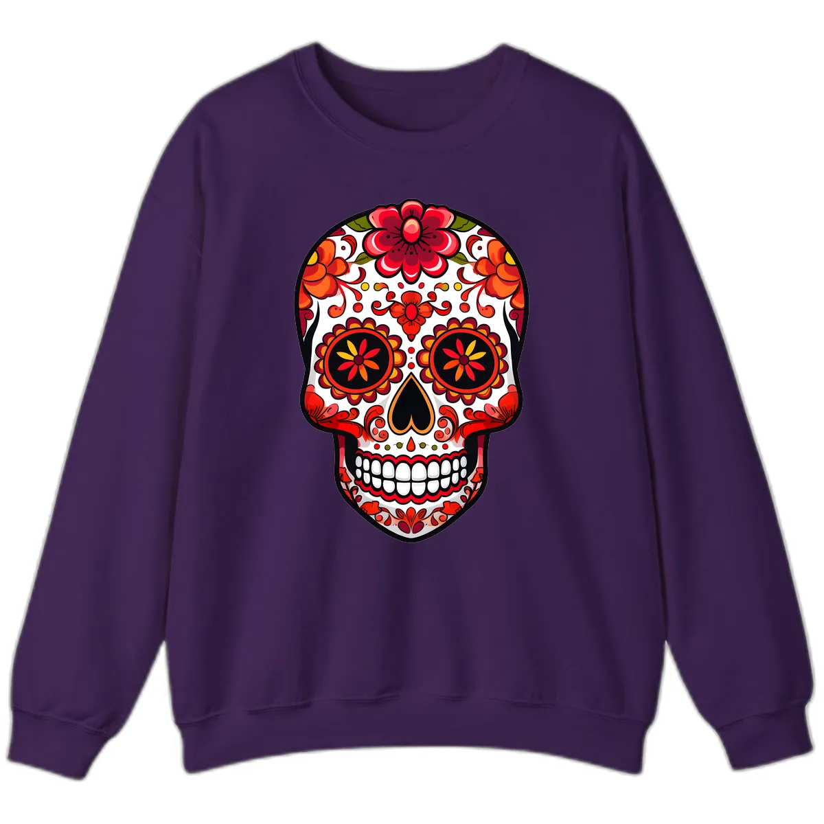 Vibrant Floral Calavera Sugar Skull Sweatshirt in Purple