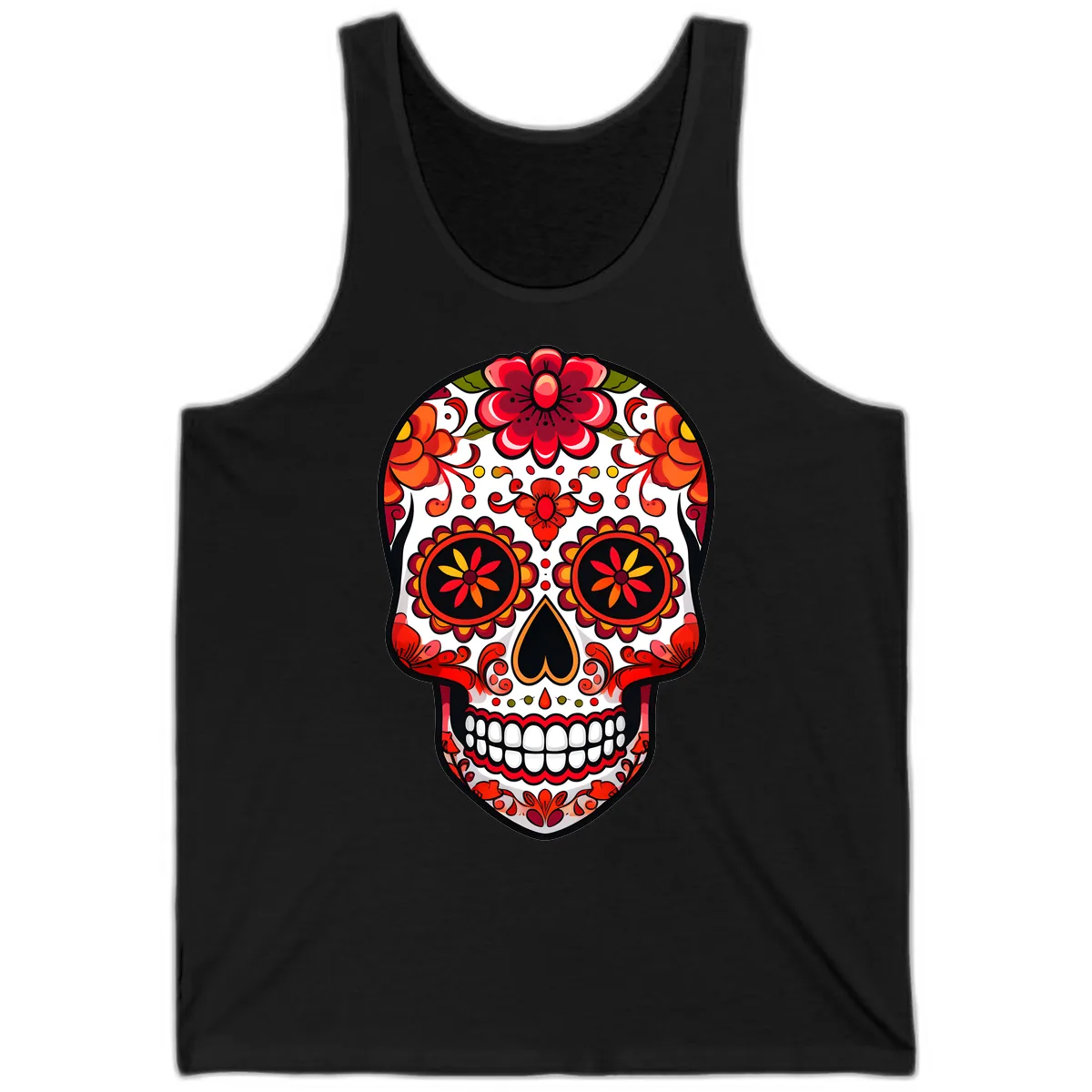 Vibrant Floral Calavera Sugar Skull Tank in Black