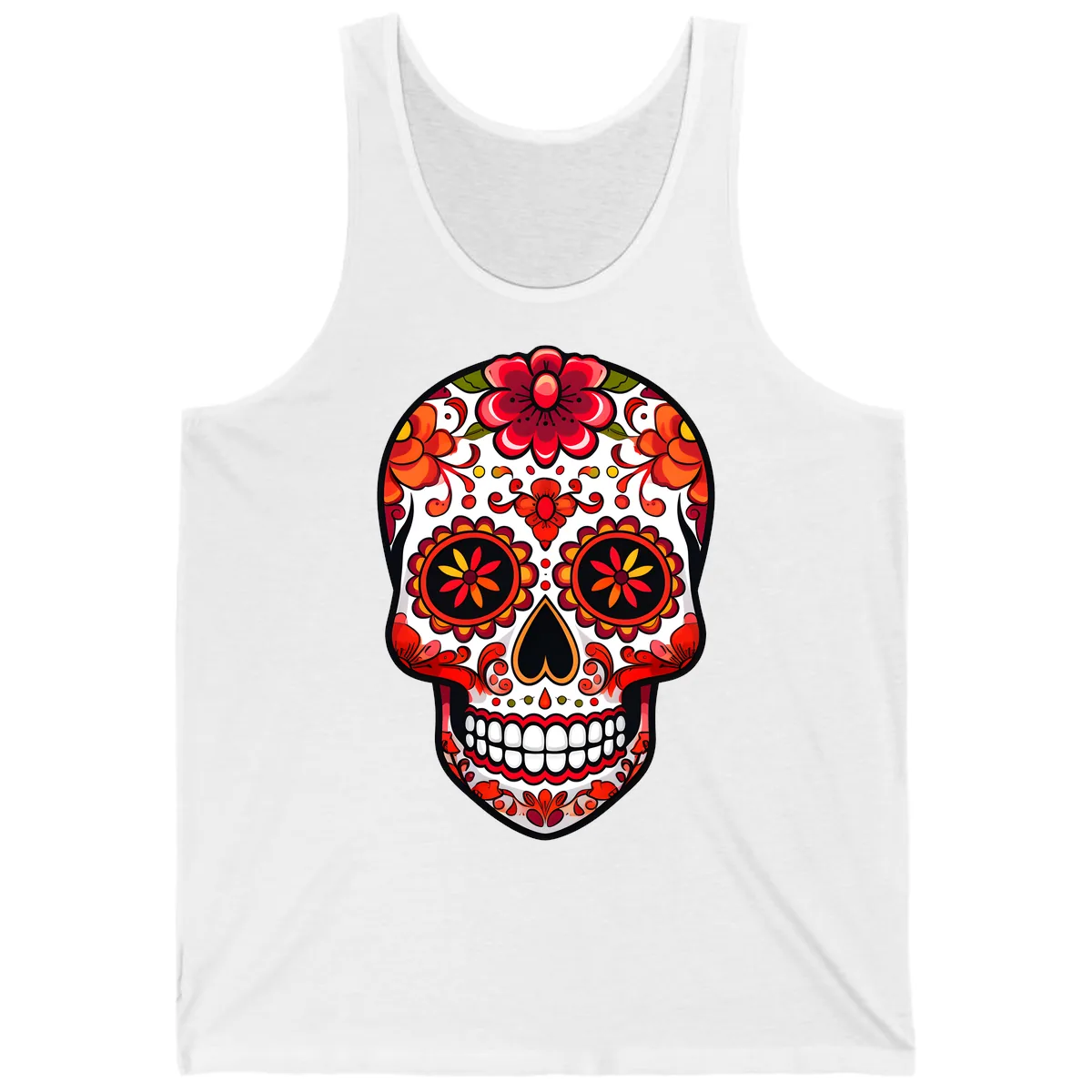 Vibrant Floral Calavera Sugar Skull Tank in White