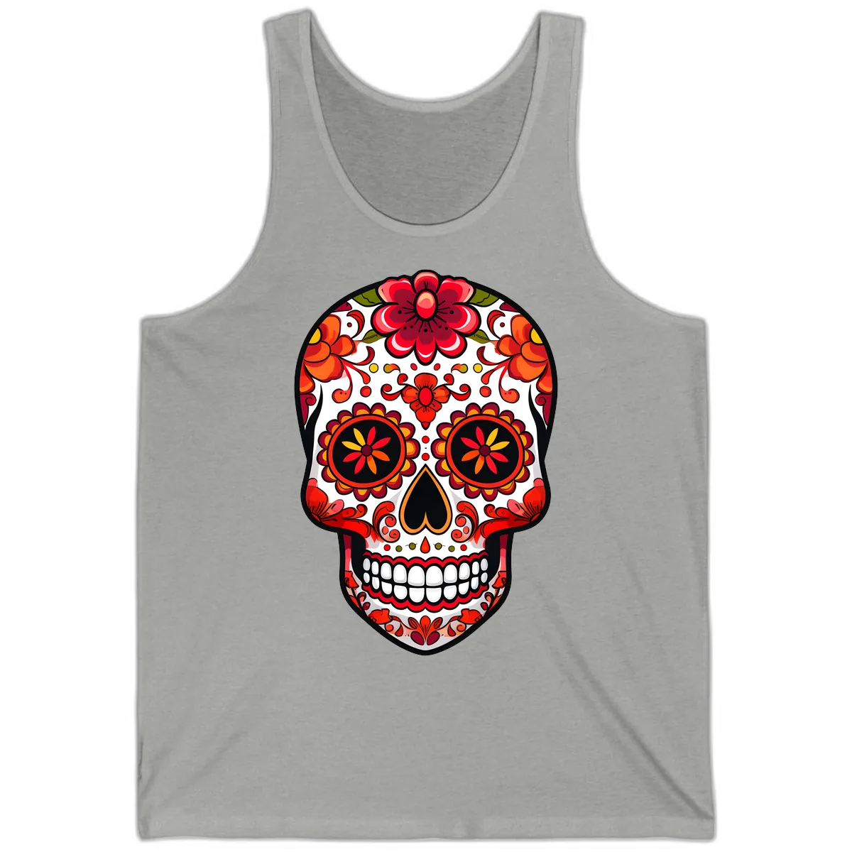 Vibrant Floral Calavera Sugar Skull Tank in Athletic Heather