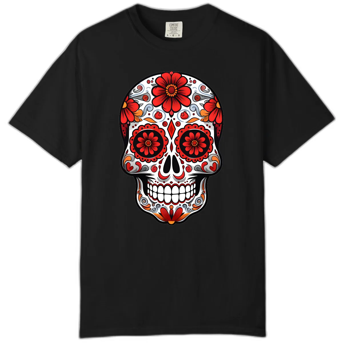 Vibrant Floral Calavera Sugar Skull Design Comfort Color in Black