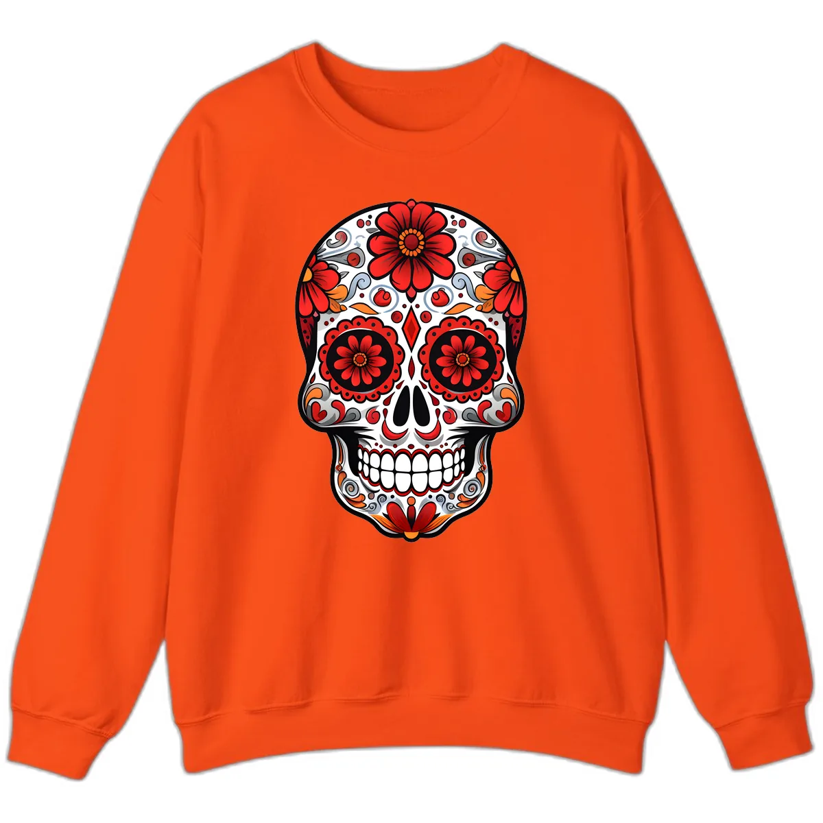 Vibrant Floral Calavera Sugar Skull Design Sweatshirt in Orange