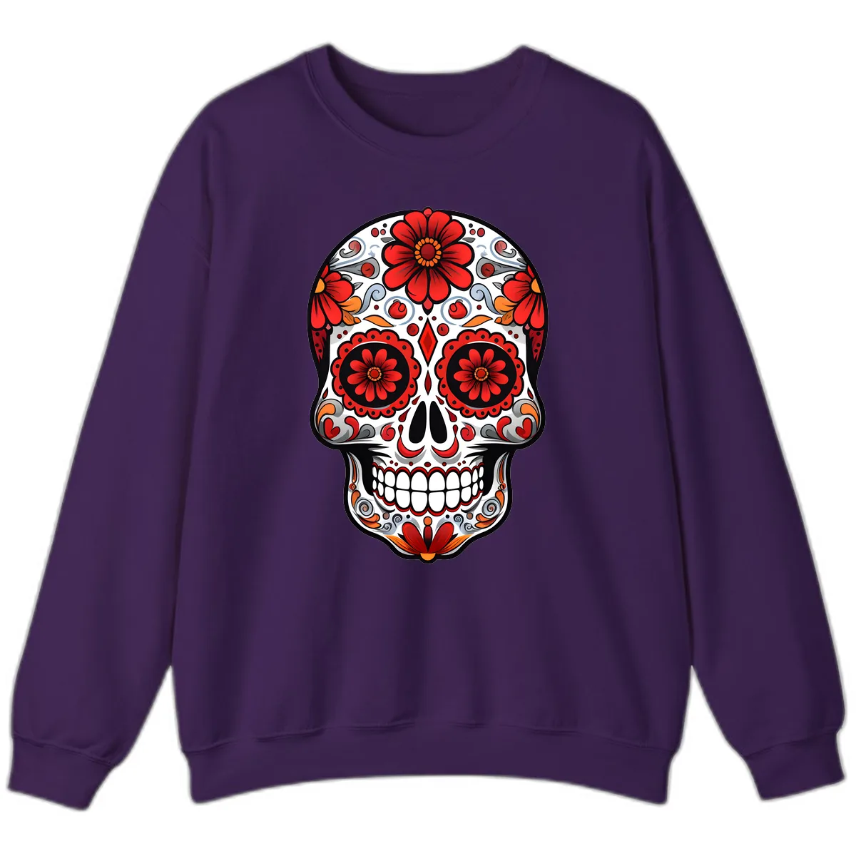 Vibrant Floral Calavera Sugar Skull Design Sweatshirt in Purple