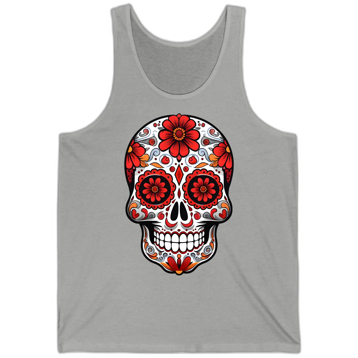 Vibrant Floral Calavera Sugar Skull Design Tank in Athletic Heather