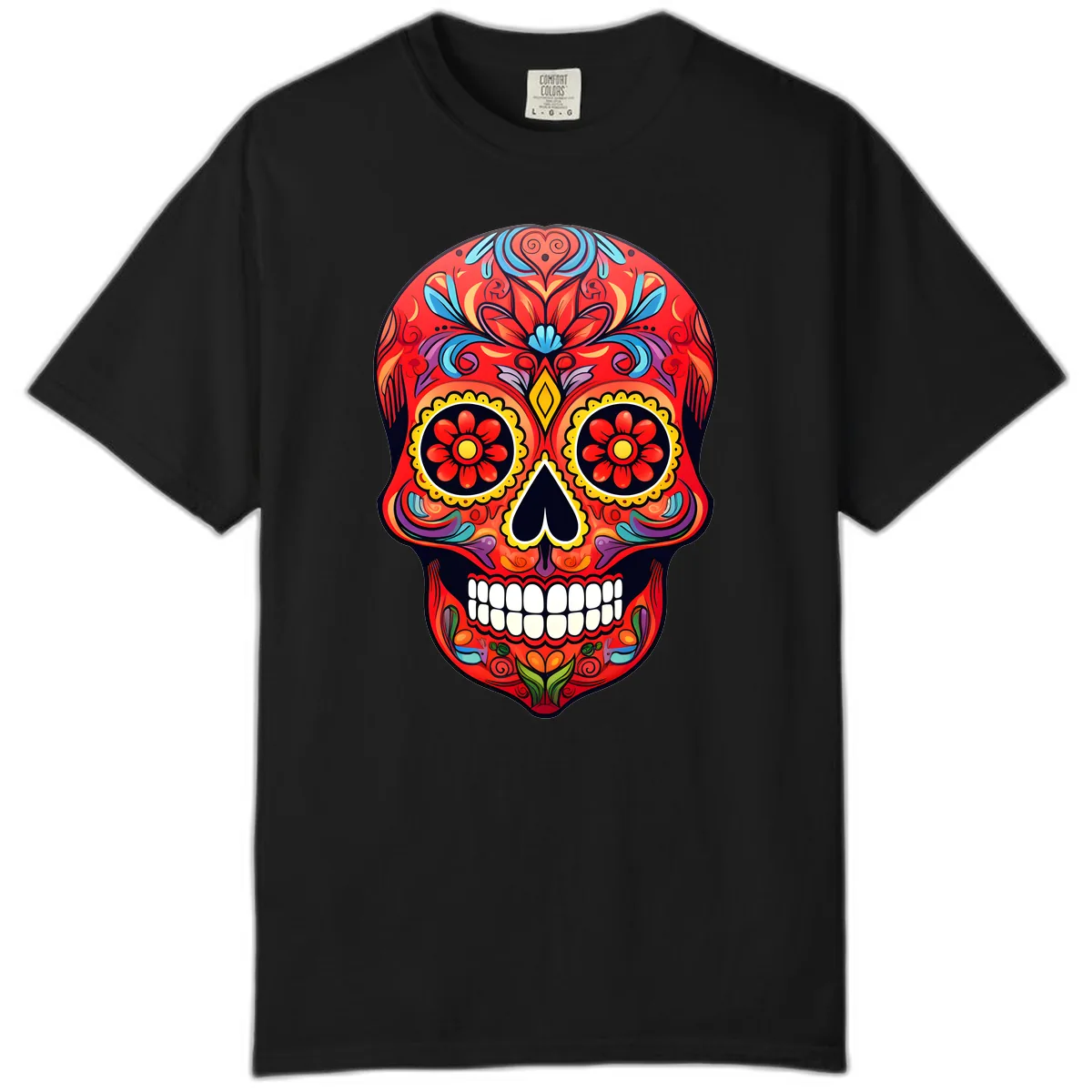 Vibrant Calavera Sugar Skull Artwork Comfort Color in Black