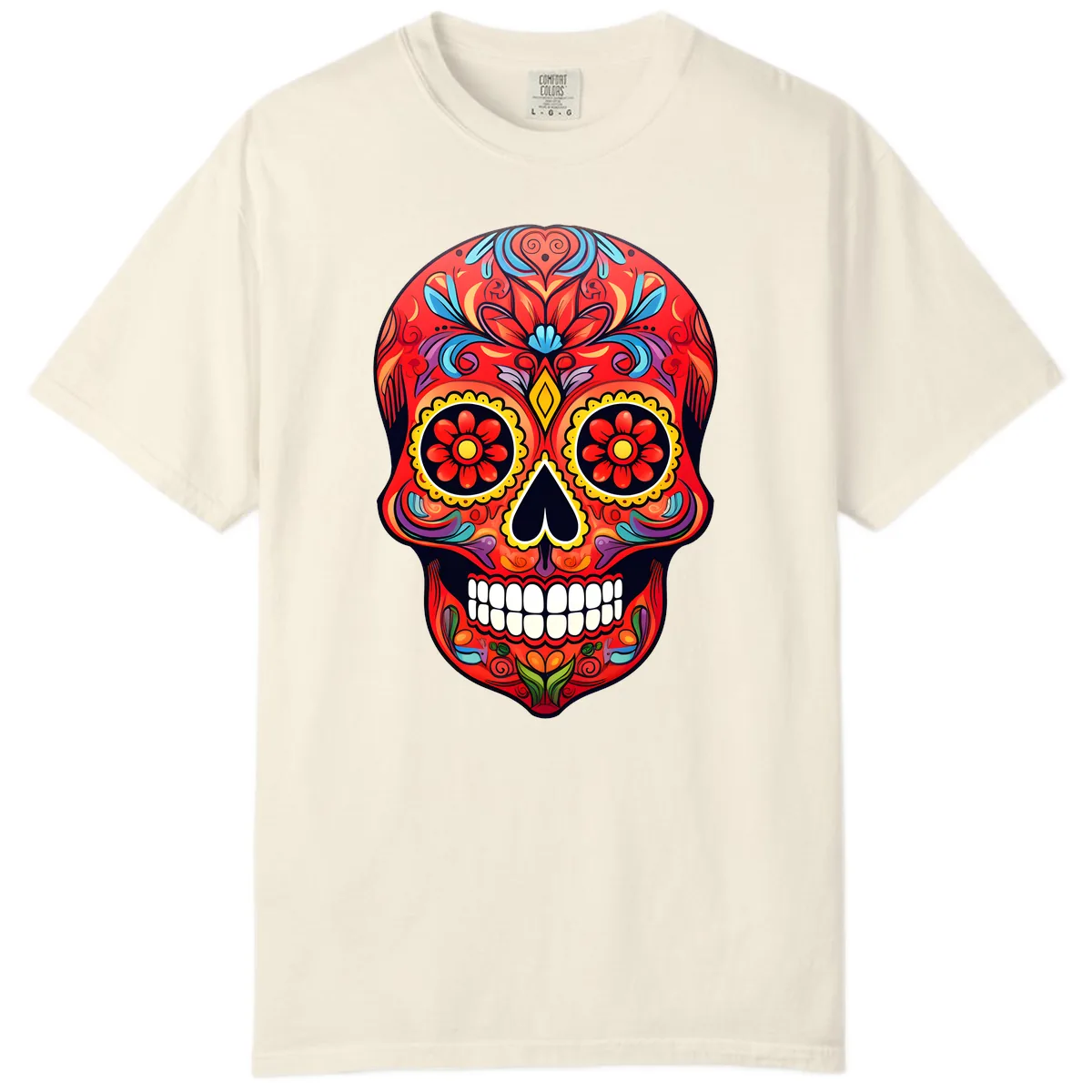 Vibrant Calavera Sugar Skull Artwork Comfort Color in Ivory