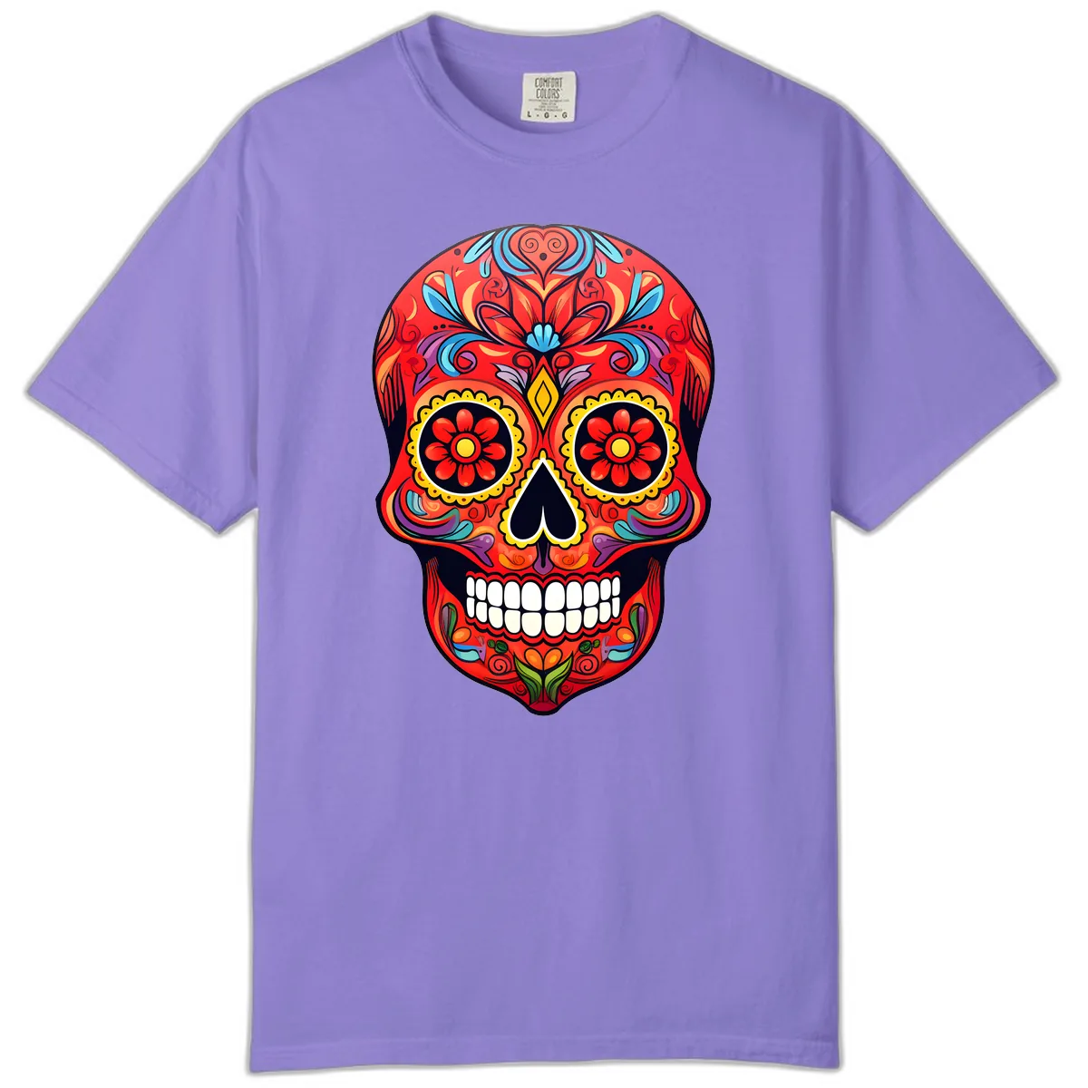 Vibrant Calavera Sugar Skull Artwork Comfort Color in Violet