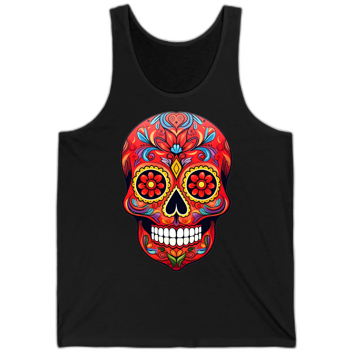 Vibrant Calavera Sugar Skull Artwork Tank in Black