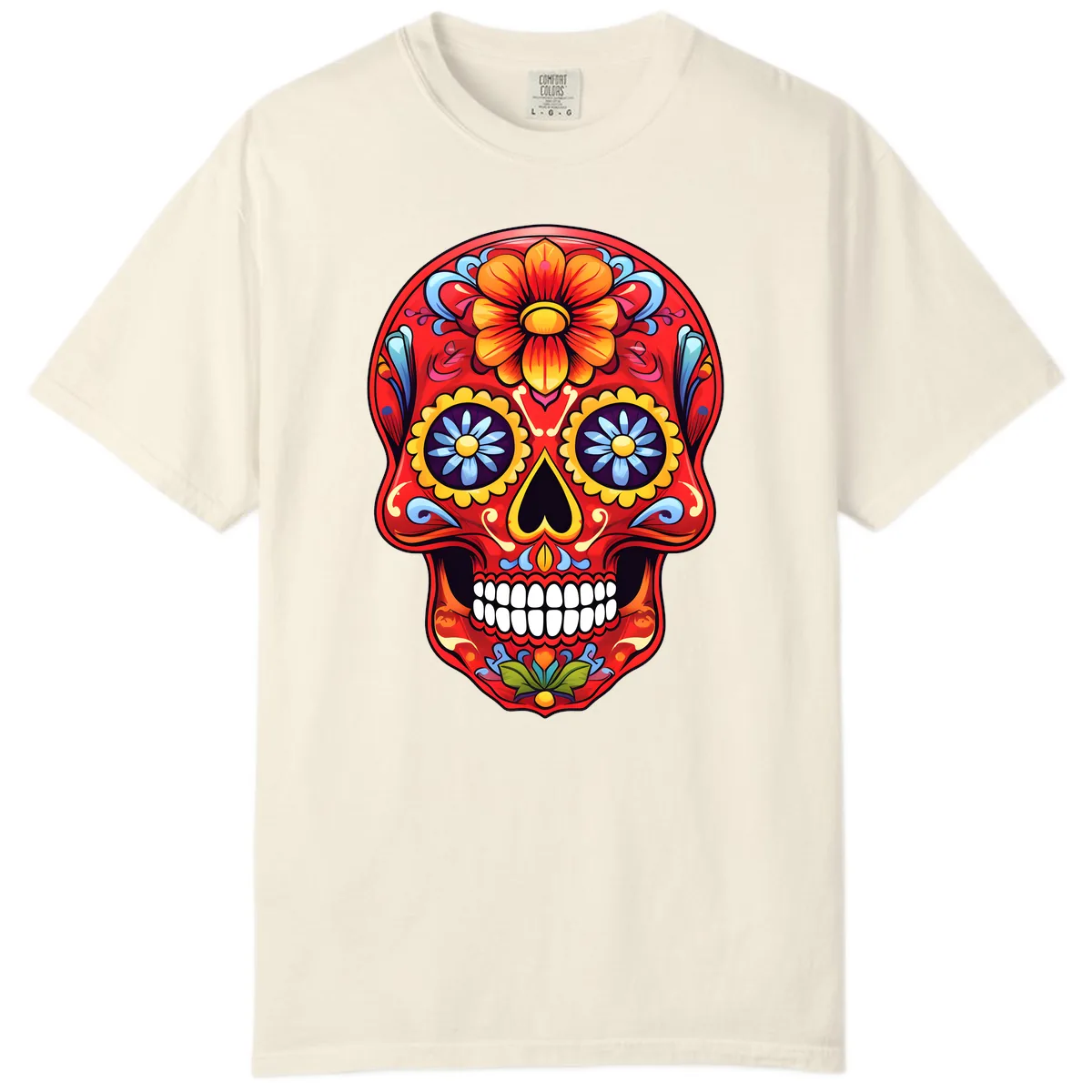 Vibrant Calavera Sugar Skull Design Comfort Color in Ivory