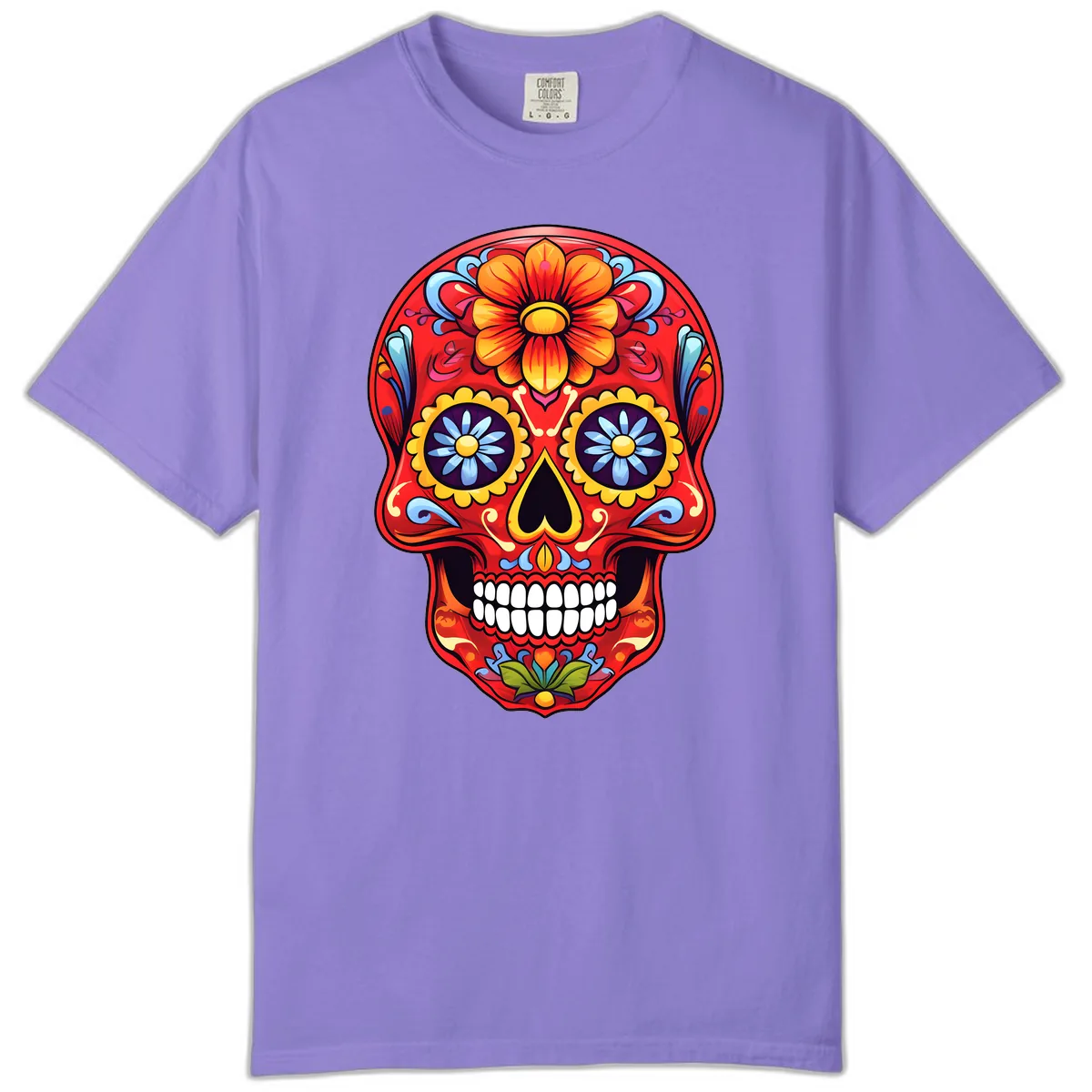 Vibrant Calavera Sugar Skull Design Comfort Color in Violet