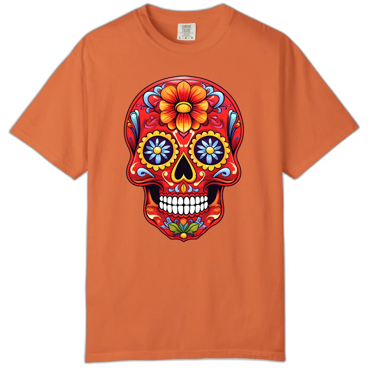 Vibrant Calavera Sugar Skull Design Comfort Color in Burnt Orange