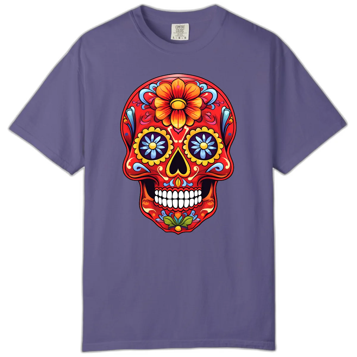 Vibrant Calavera Sugar Skull Design Comfort Color in Grape