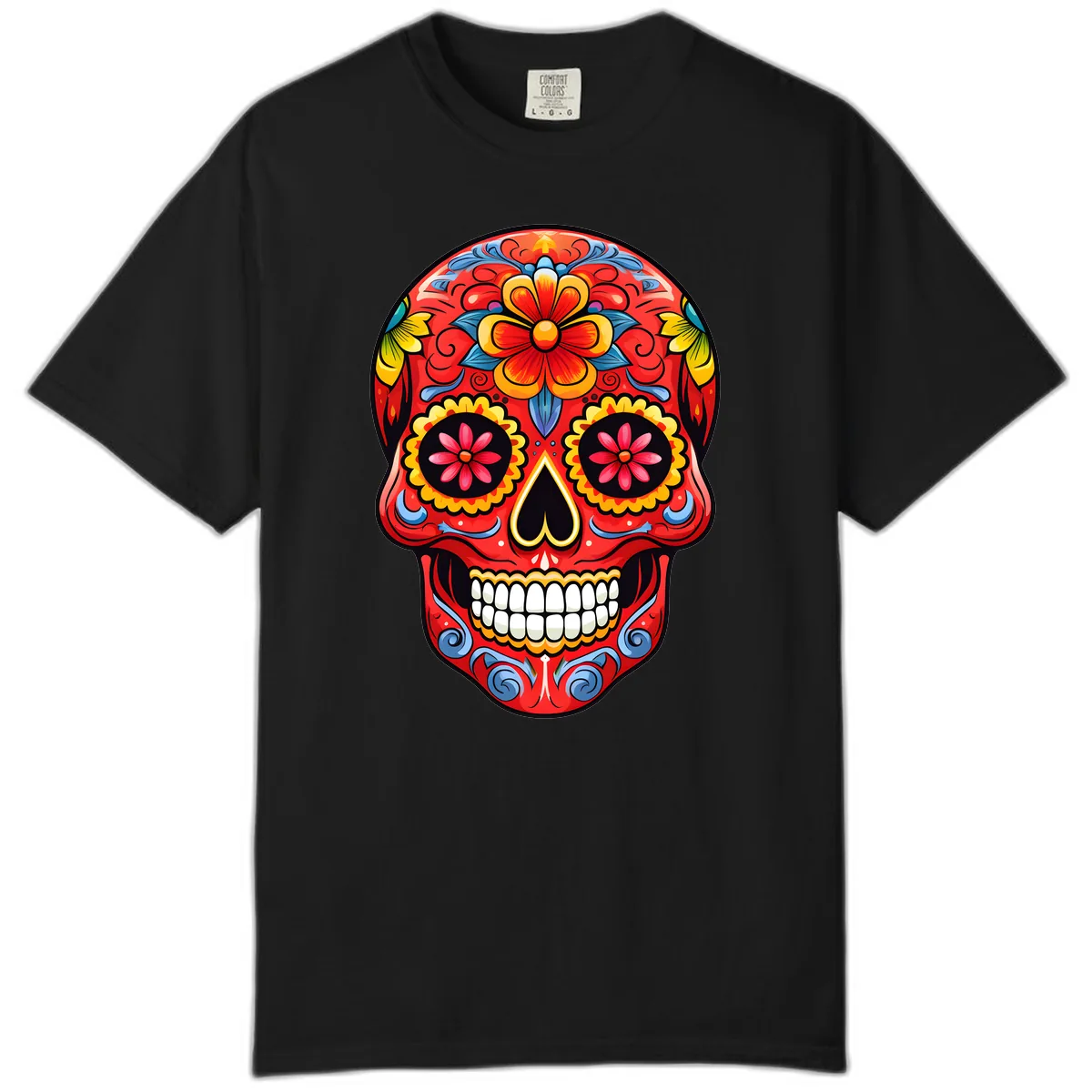 Vibrant Floral Calavera Sugar Skull Art Comfort Color in Black