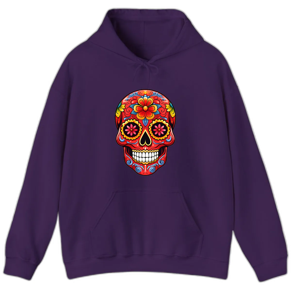 Vibrant Floral Calavera Sugar Skull Art Hoodie in Purple