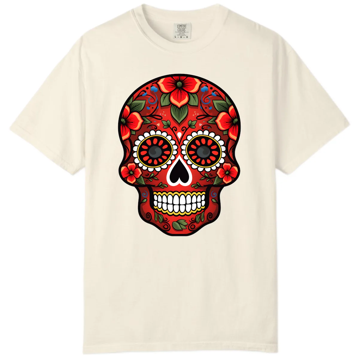 Vibrant Floral Calavera Day of the Dead Skull Comfort Color in Ivory