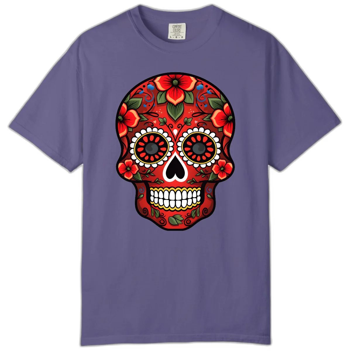 Vibrant Floral Calavera Day of the Dead Skull Comfort Color in Grape