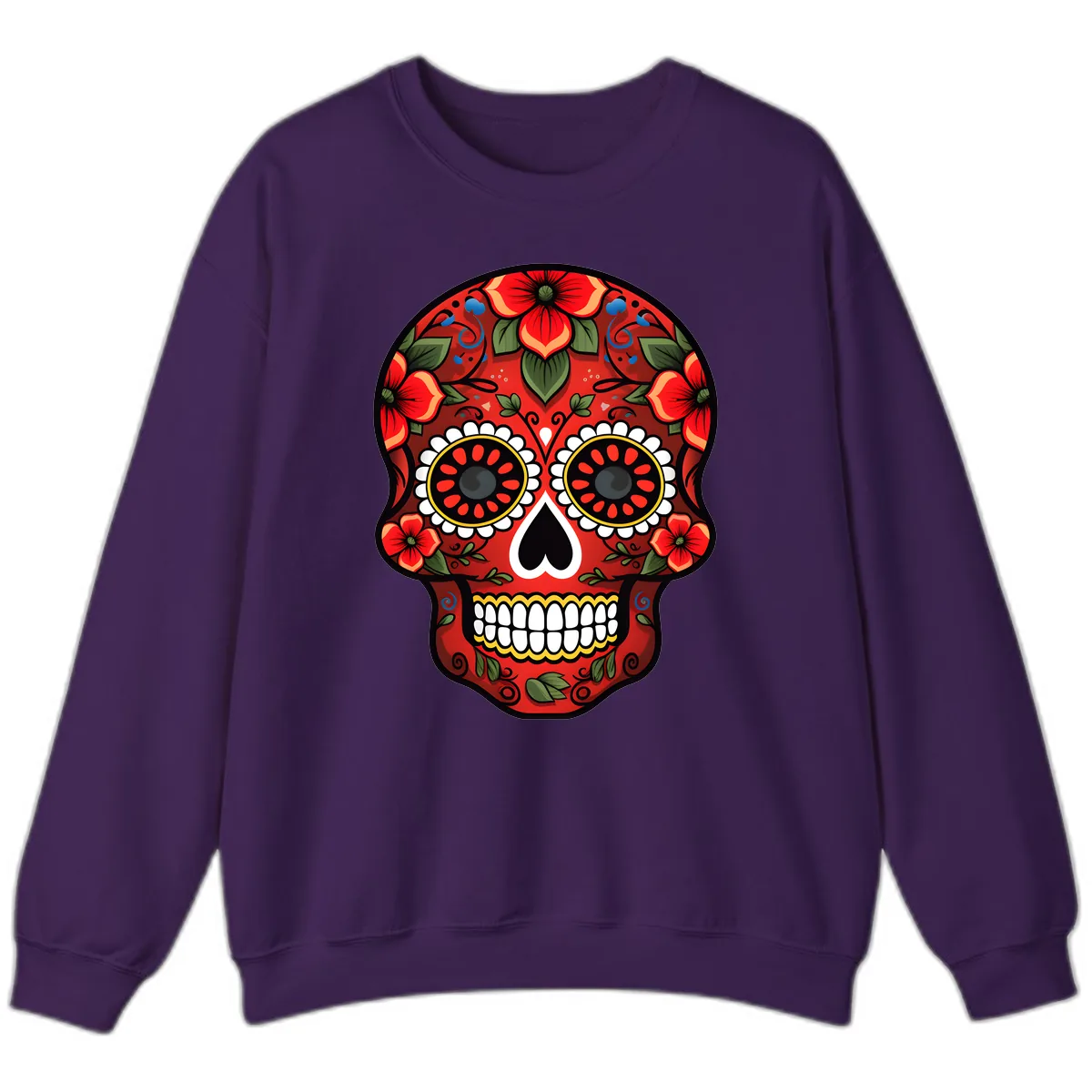 Vibrant Floral Calavera Day of the Dead Skull Sweatshirt in Purple
