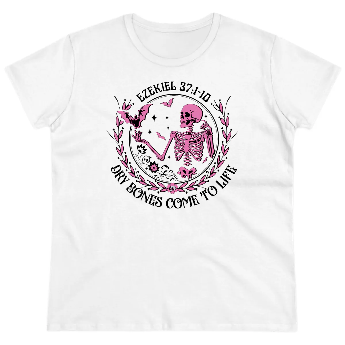 Dry Bones Come To Life Religious Art Ladies Tee in White