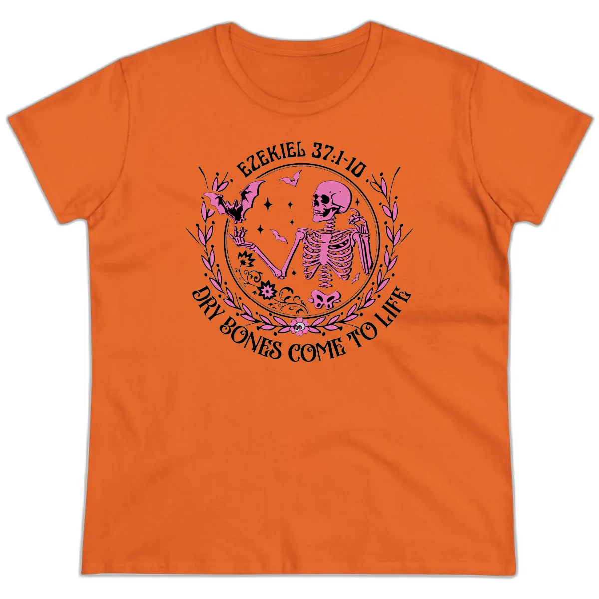 Dry Bones Come To Life Religious Art Ladies Tee in Orange