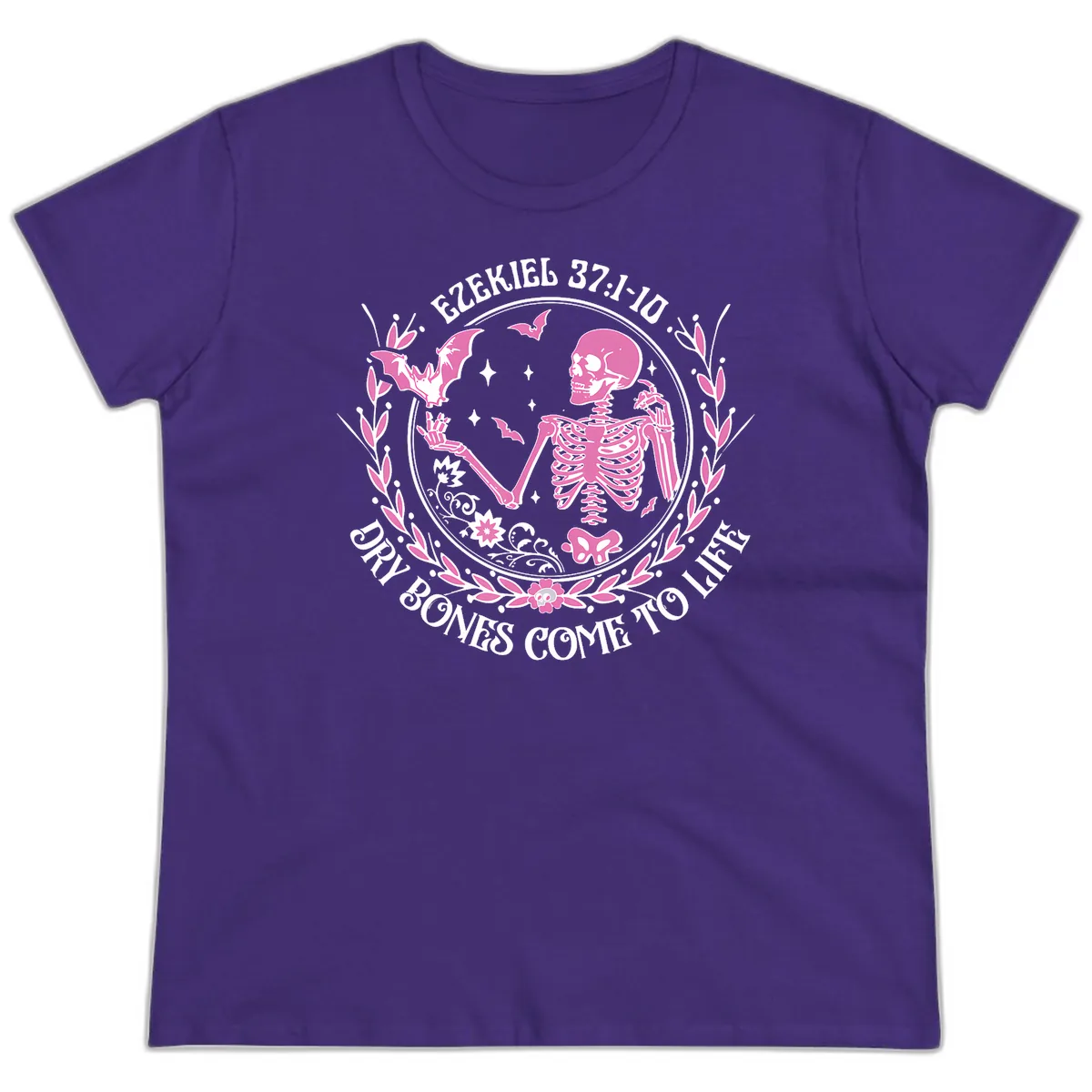 Dry Bones Come To Life Religious Art Ladies Tee in Purple