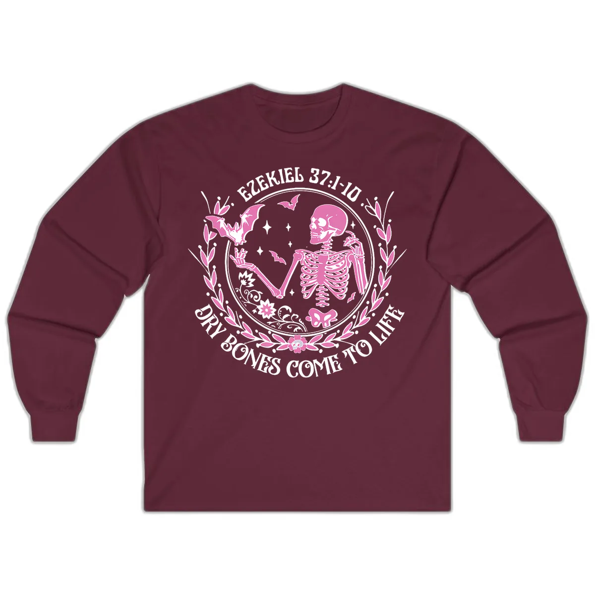 Dry Bones Come To Life Religious Art Long Sleeve in Maroon