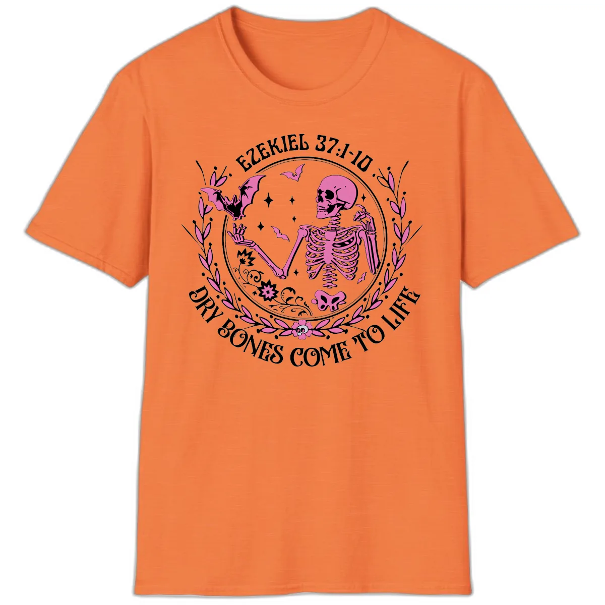 Dry Bones Come To Life Religious Art T-Shirt in Heather Orange