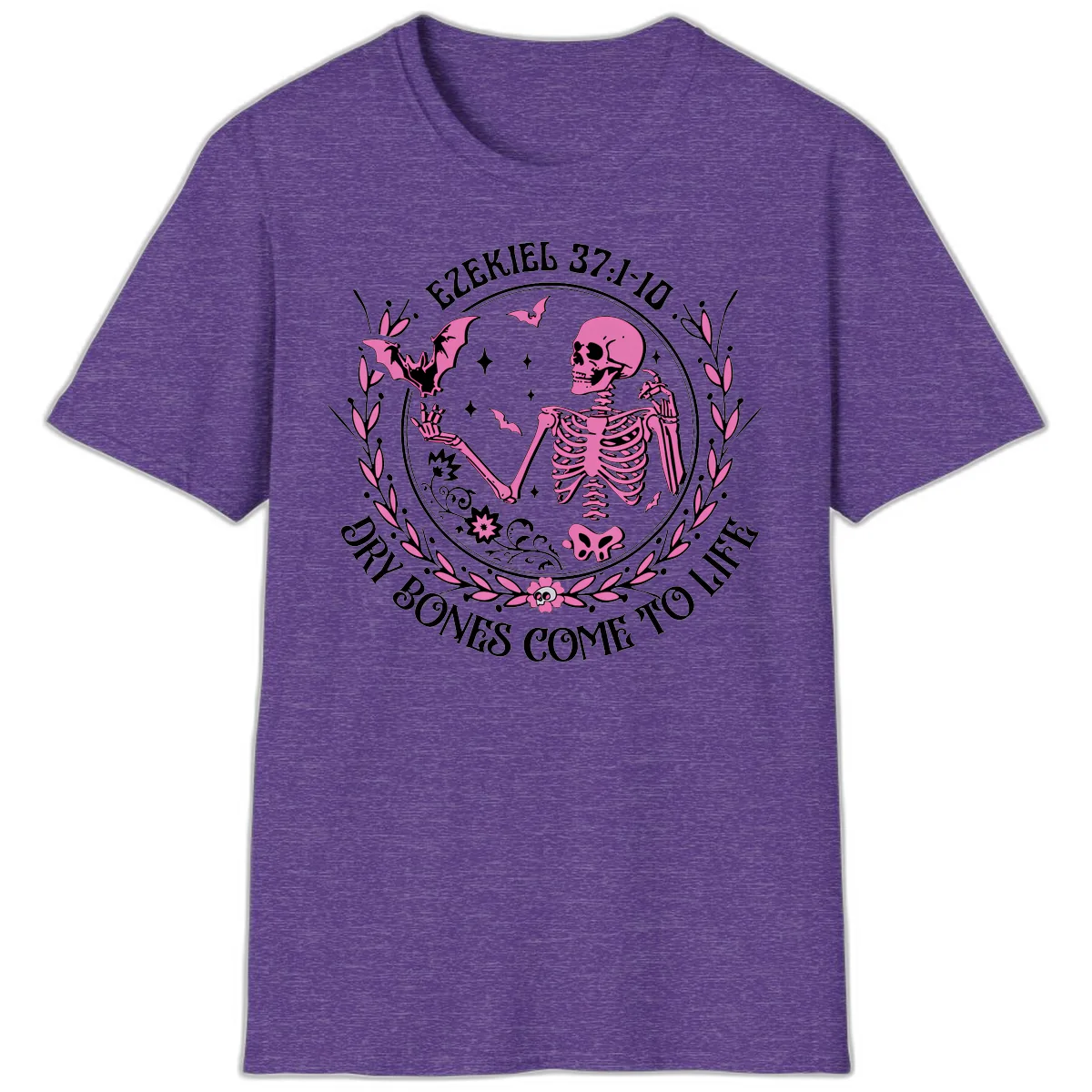 Dry Bones Come To Life Religious Art T-Shirt in Heather Purple