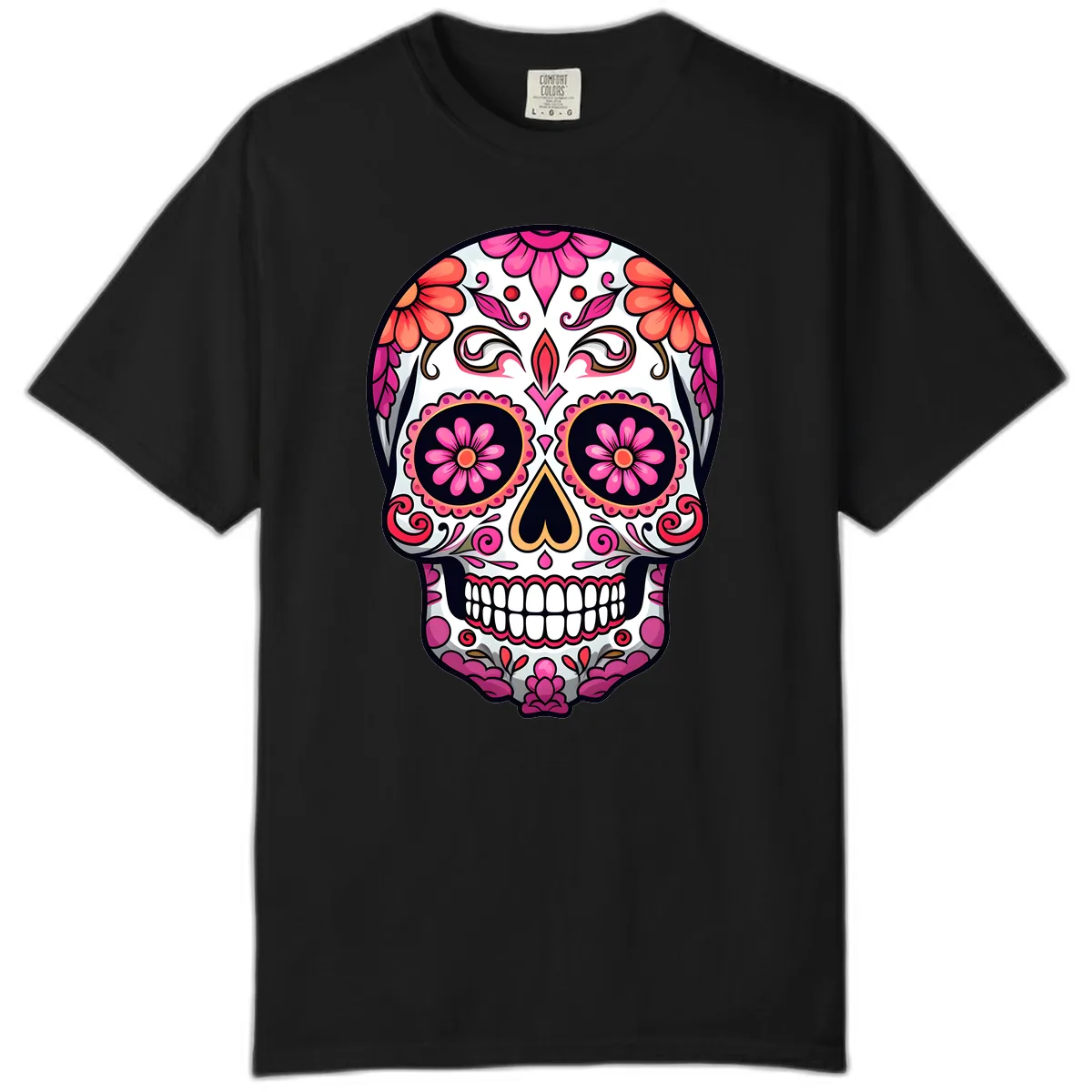 Ornate Floral Calavera Sugar Skull Comfort Color in Black