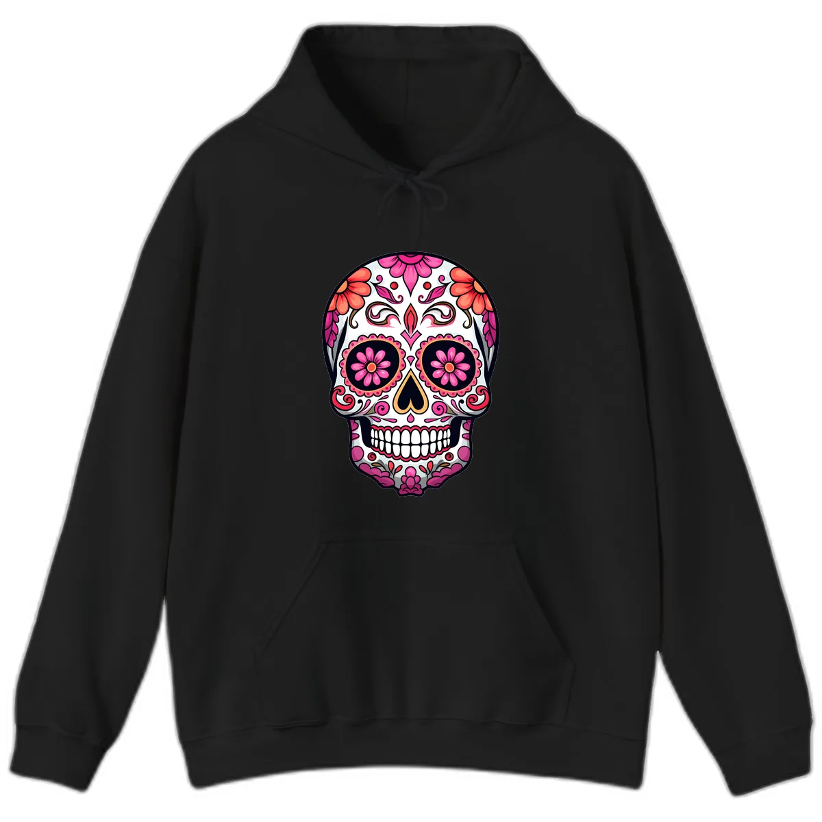 Ornate Floral Calavera Sugar Skull Hoodie in Black