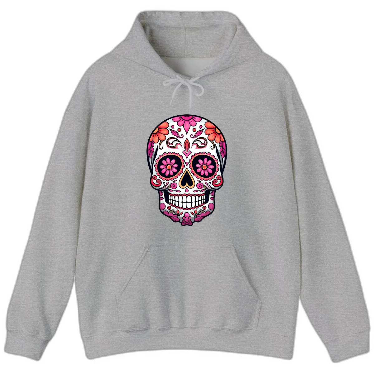 Ornate Floral Calavera Sugar Skull Hoodie in Sport Grey