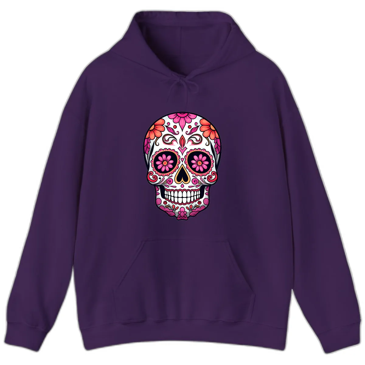 Ornate Floral Calavera Sugar Skull Hoodie in Purple